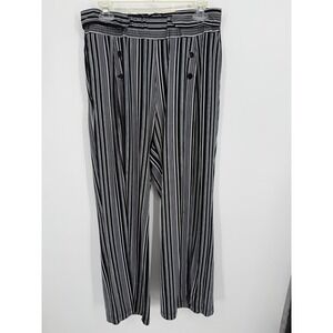 Robert Louis Wide Leg Pants Women XL Black White Striped High Rise Sailor Button